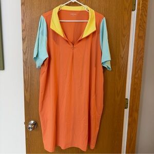 Land’s End Bathing Suit Beach Cover Up Colorblock Stretch Plus Pockets Size 2x